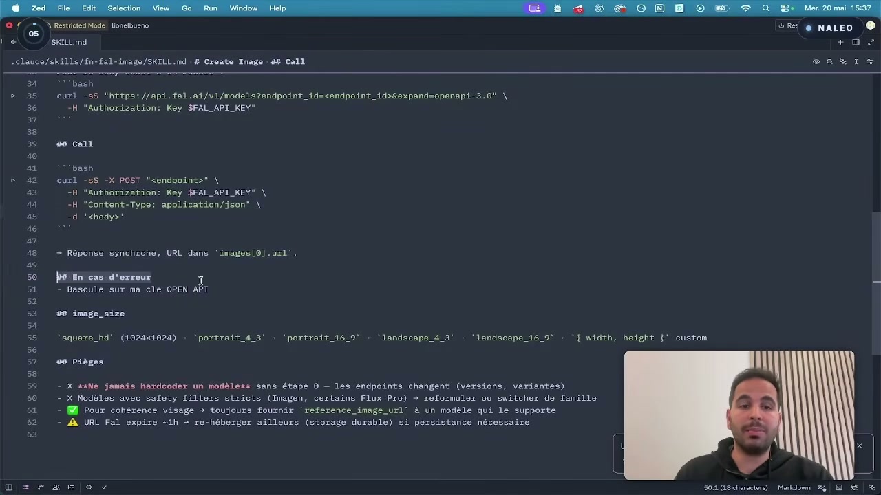 La skill de génération d'image avec la ligne de bascule sur OpenAI en cas d'erreur