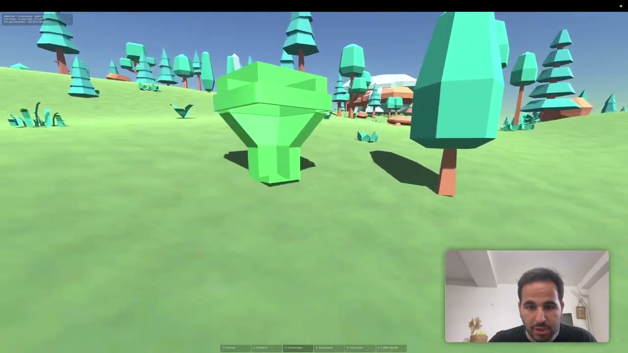 Le jeu jouable : placement d'un bâtiment fantôme et barre de machines en bas de l'écran