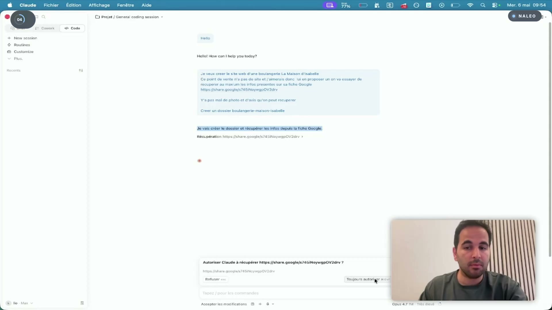 Claude Code Desktop demande la permission d'accéder à internet pendant le scraping de la fiche