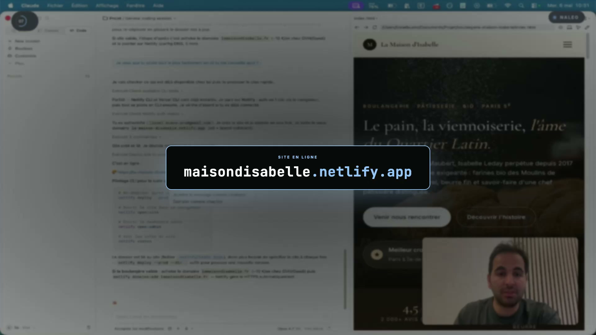 Terminal affichant la commande Netlify CLI qui retourne l'URL publique du site
