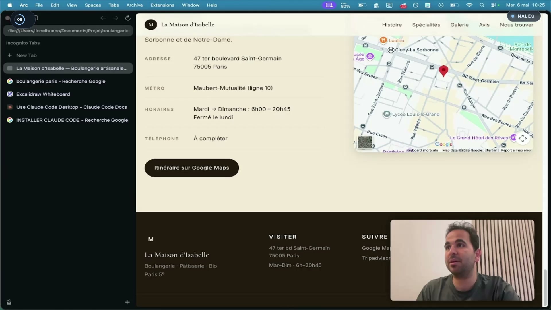 Rendu corrigé avec vraies photos de la boutique et map Google intégrée