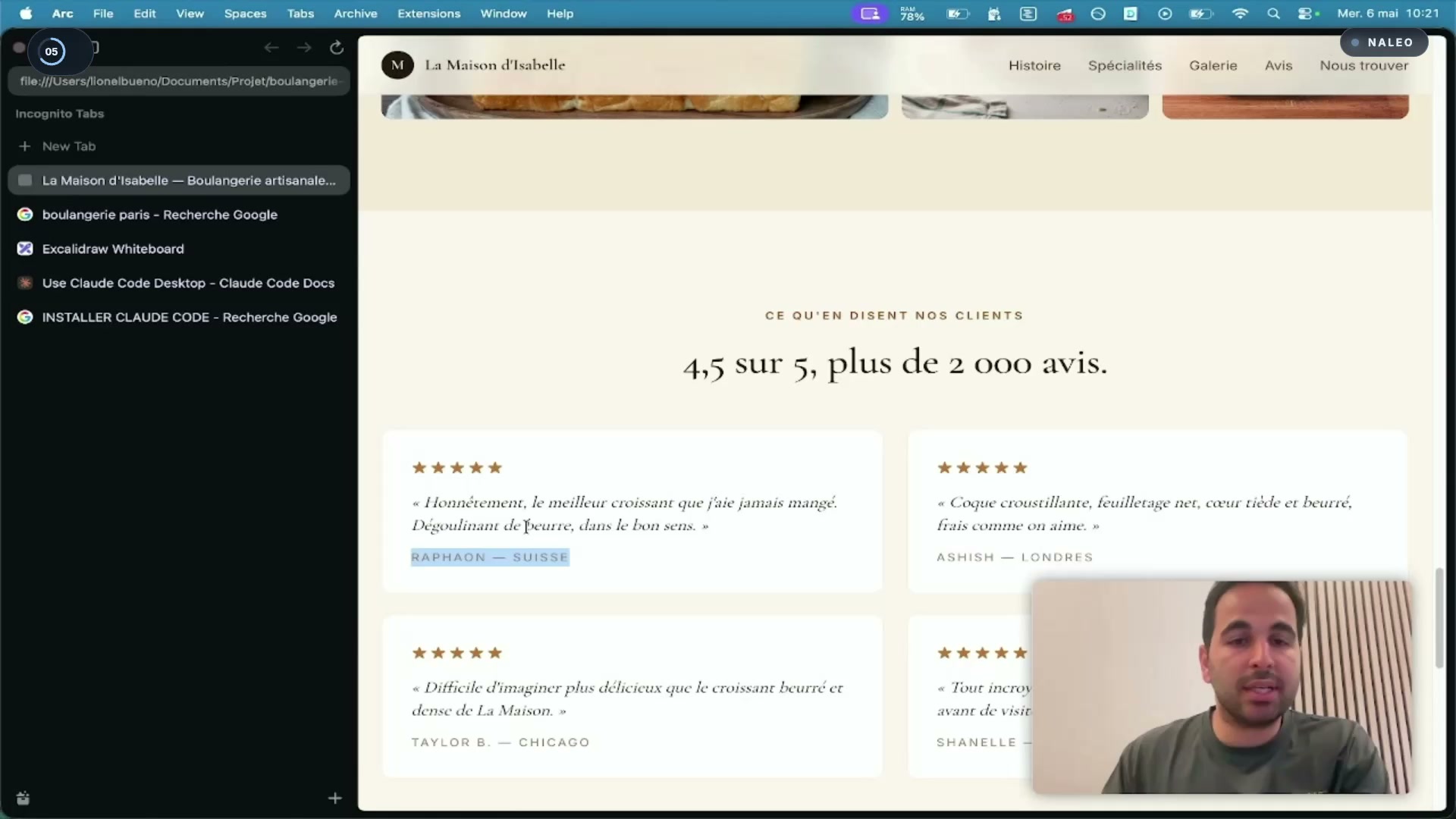 Premier rendu du site avec des avis de Londres, Los Angeles et Chicago