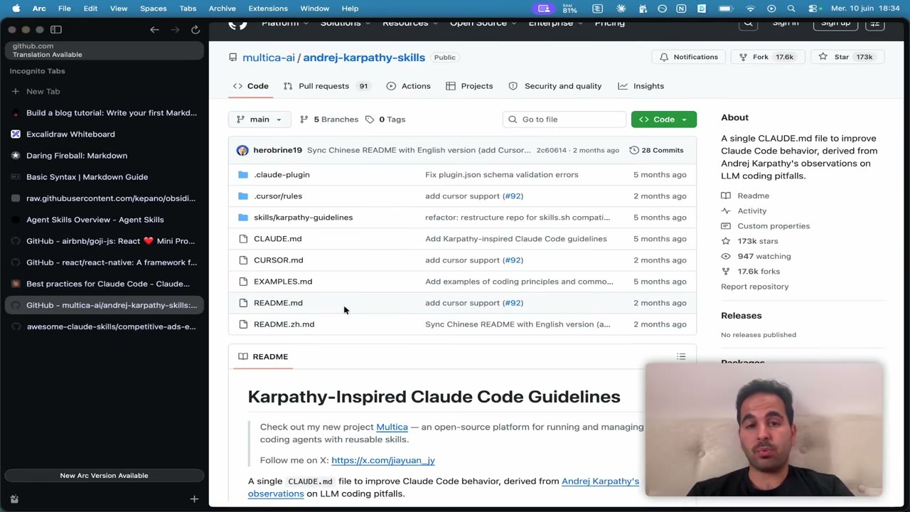 Dépôt GitHub affichant un fichier CLAUDE.md à la racine, à côté du README.md