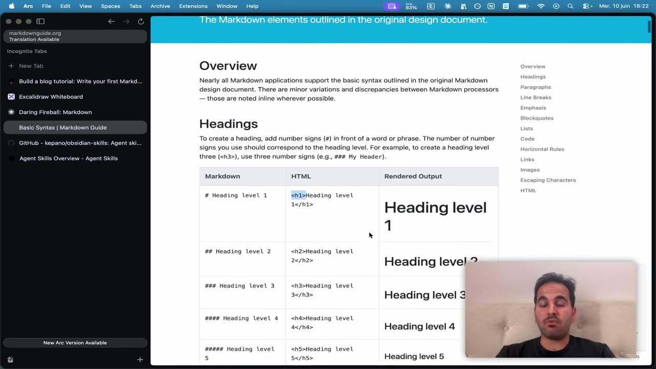 Tableau de la syntaxe Markdown des titres, avec la colonne Markdown, la colonne HTML et le rendu